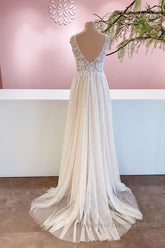Long A-Line Sweetheart Tulle Backless Wedding Dresses With Floral Lace